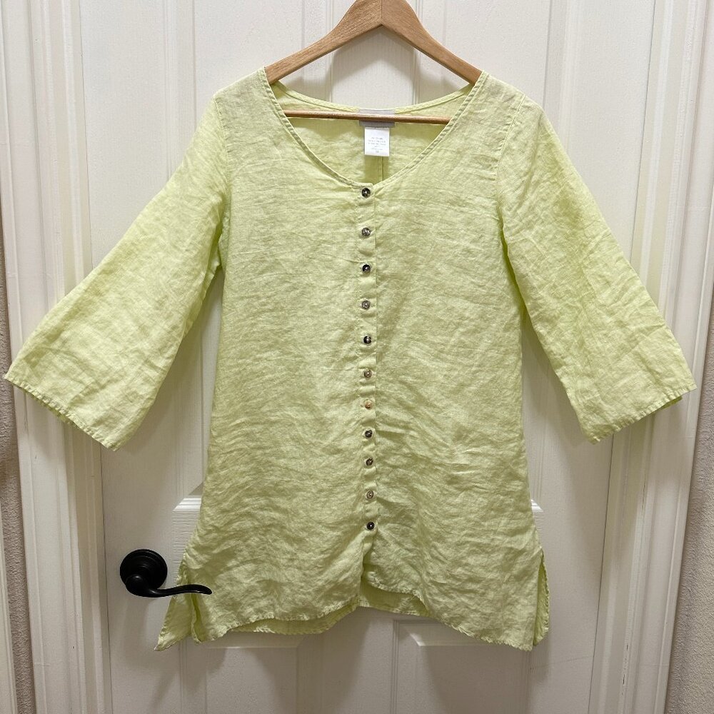 Soft Surroundings 100% Linen Tunic Top Women's Size XS Mint Green Cottagecore